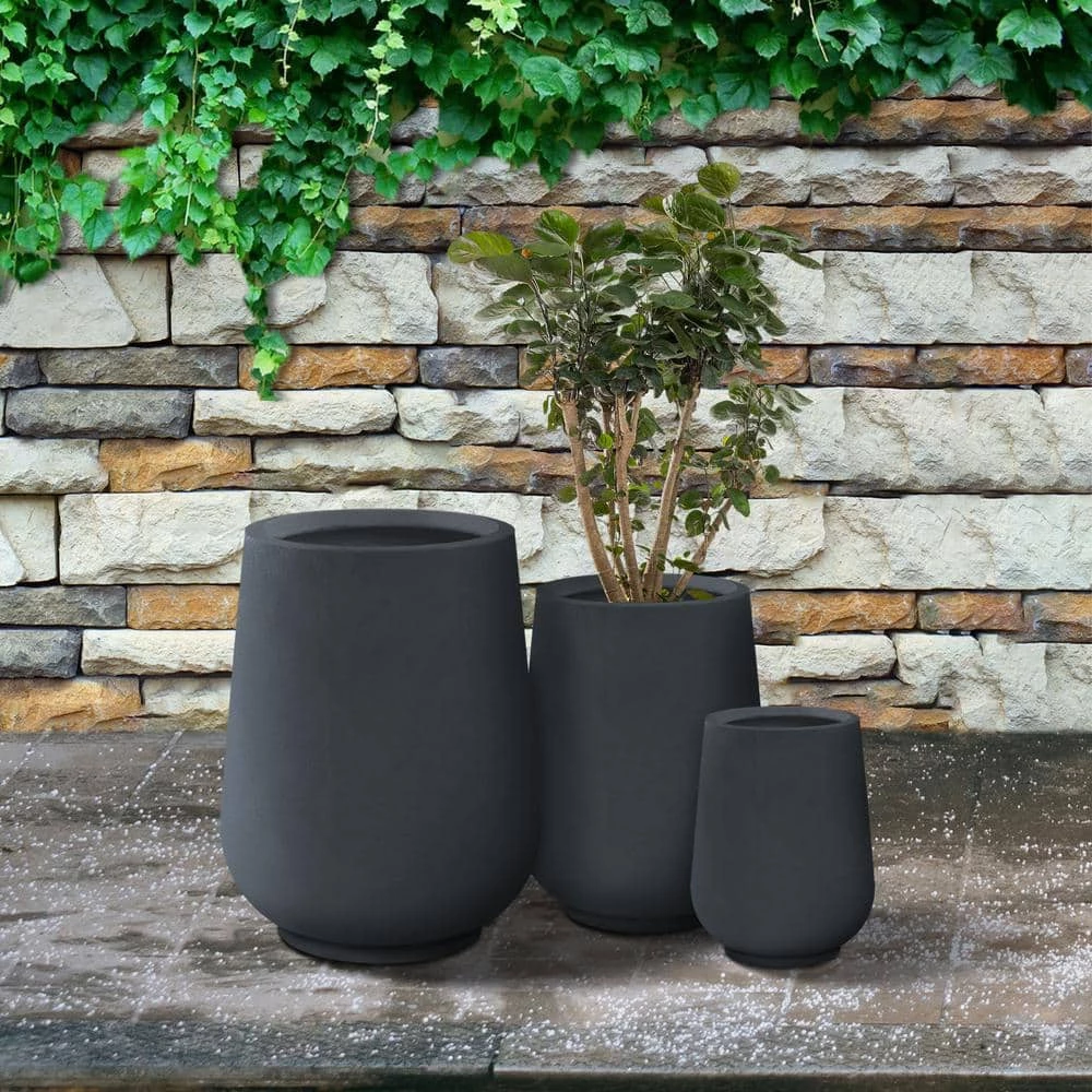 KANTE 26.5 in., 20 in. & 13.1 in. H Round Charcoal Concrete Tall Planters (Set of 3), Outdoor Indoor Large with Drainage Holes 12 KANTE 26.5 in., 20 in. & 13.1 in. H Round Charcoal Concrete Tall Planters (Set of 3), Outdoor Indoor Large with Drainage Holes - Image 10
