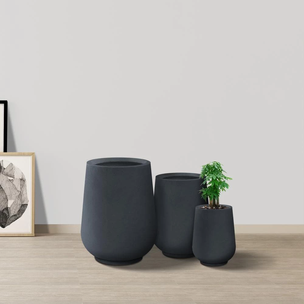 KANTE 26.5 in., 20 in. & 13.1 in. H Round Charcoal Concrete Tall Planters (Set of 3), Outdoor Indoor Large with Drainage Holes 10 KANTE 26.5 in., 20 in. & 13.1 in. H Round Charcoal Concrete Tall Planters (Set of 3), Outdoor Indoor Large with Drainage Holes - Image 8