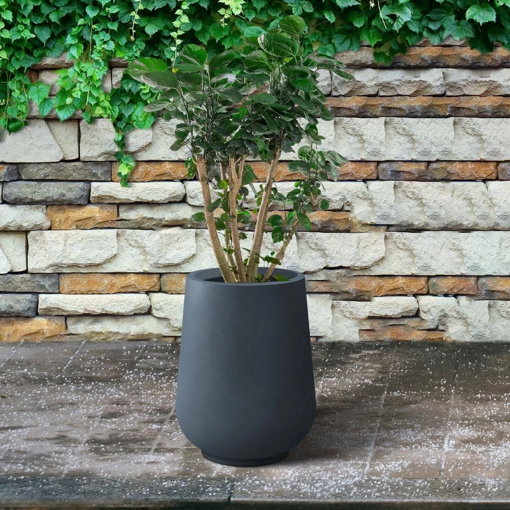 KANTE 10.63 in. x 13.78 in. Round Charcoal Lightweight Concrete and Weather Resistant Fiberglass Planter w/Drainage Hole 8 KANTE 10.63 in. x 13.78 in. Round Charcoal Lightweight Concrete and Weather Resistant Fiberglass Planter w/Drainage Hole - Image 6