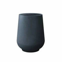 KANTE 10.63 in. x 13.78 in. Round Charcoal Lightweight Concrete and Weather Resistant Fiberglass Planter w/Drainage Hole