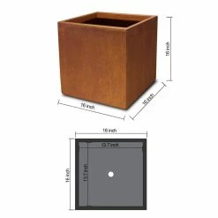 KANTE 16in.H Square Faux Weathering Steel Finish Lightweight Concrete Durable Elegant Planter w/Drainage Hole, Home and Garden -VIGORO Store faux weathering steel kante plant pots rf0001c c91942 1f 1000