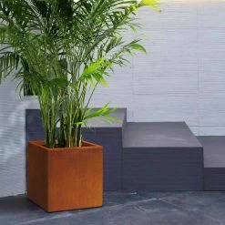 KANTE 16in.H Square Faux Weathering Steel Finish Lightweight Concrete Durable Elegant Planter w/Drainage Hole, Home and Garden -VIGORO Store faux weathering steel kante plant pots rf0001c c91942 76 1000