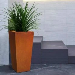 KANTE 24.4 in. H Rectangle Faux Weathering Steel Lightweight Concrete Tapered Tall Planter with Drainage Hole, Outdoor/Indoor -VIGORO Store faux weathering steel kante plant pots rf0004c c91942 31 1000