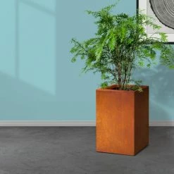 KANTE 16 in. H Faux Weathering Steel Finish Concrete Square, Modern Outdoor/Indoor Lightweight Planter Pot with Drainage Hole -VIGORO Store faux weathering steel kante plant pots rf0007b c91942 1f 1000