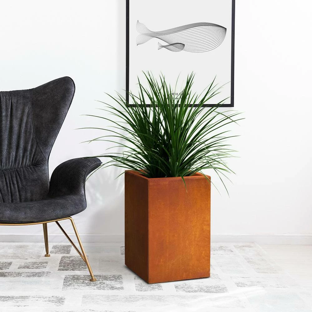 KANTE 19 in. H Faux Weathering Steel Concrete Tall Square Planter, Modern Outdoor/Indoor Lightweight with Drainage Hole 7 KANTE 19 in. H Faux Weathering Steel Concrete Tall Square Planter, Modern Outdoor/Indoor Lightweight with Drainage Hole - Image 5