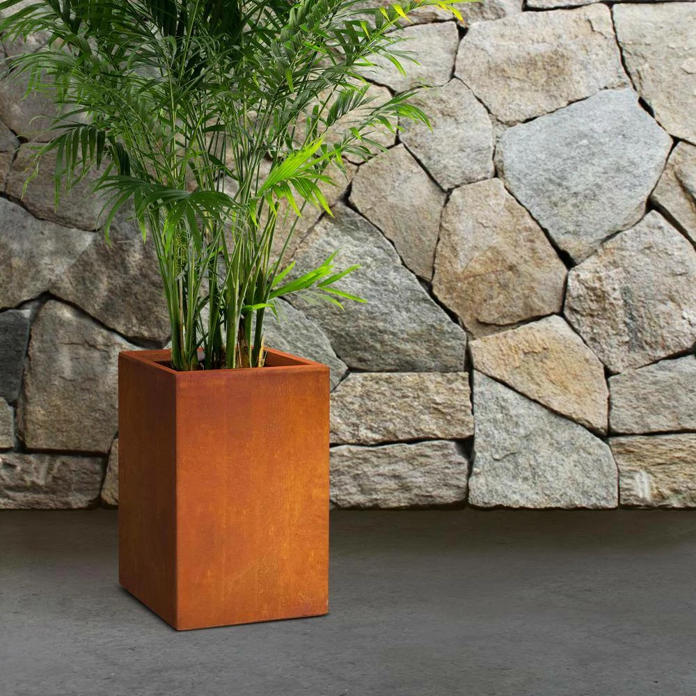 KANTE 19 in. H Faux Weathering Steel Concrete Tall Square Planter, Modern Outdoor/Indoor Lightweight with Drainage Hole 4 KANTE 19 in. H Faux Weathering Steel Concrete Tall Square Planter, Modern Outdoor/Indoor Lightweight with Drainage Hole - Image 2