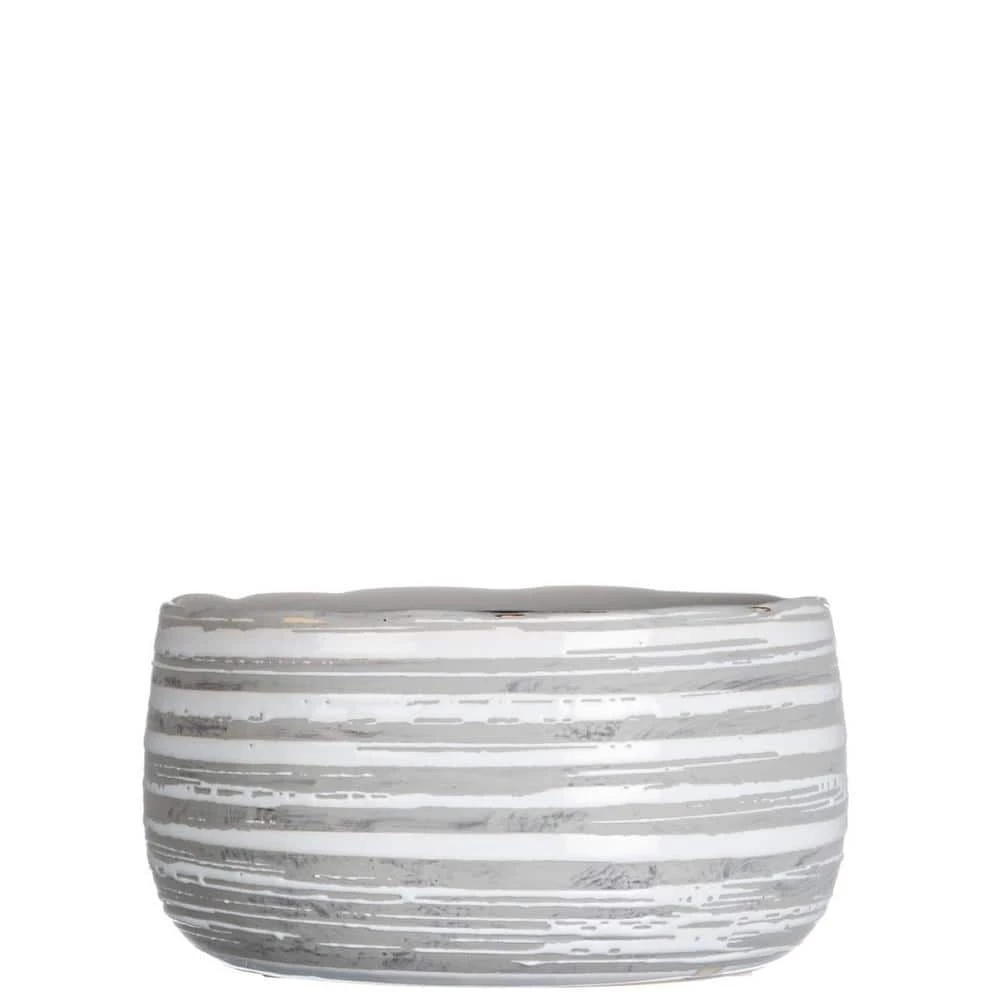 SULLIVANS Gray and White Ceramic Striped Planter 3 SULLIVANS Gray and White Ceramic Striped Planter