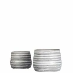 SULLIVANS Gray and White Ceramic Striped Planter - Set of 2