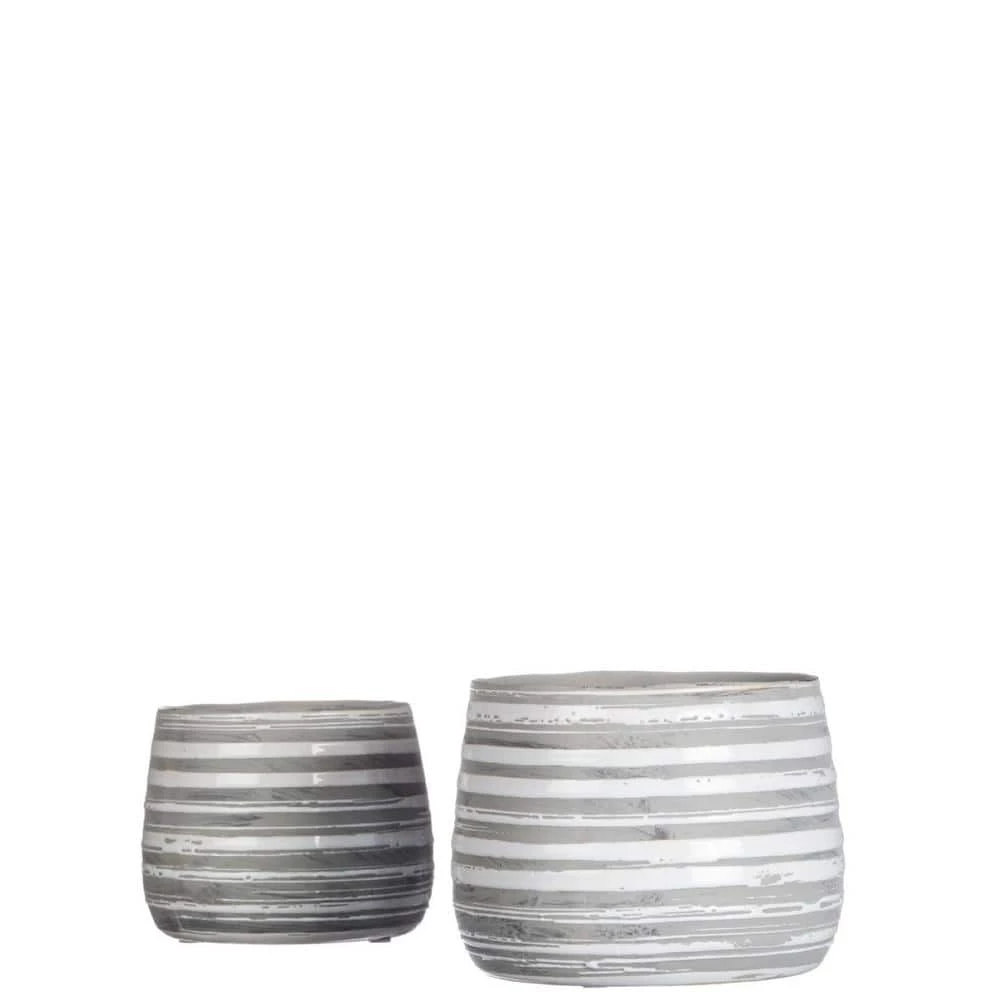 SULLIVANS Gray and White Ceramic Striped Planter - Set of 2 3 SULLIVANS Gray and White Ceramic Striped Planter - Set of 2