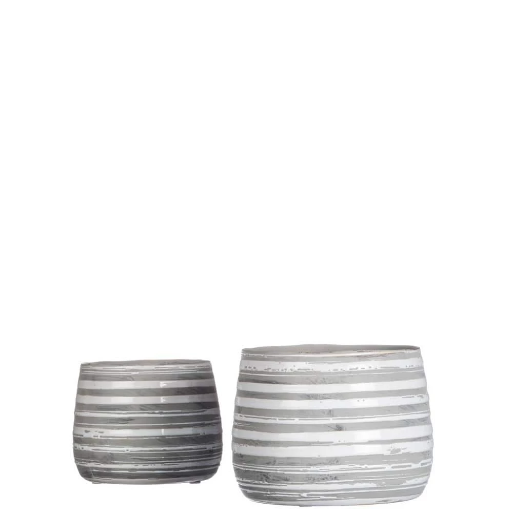 SULLIVANS Gray and White Ceramic Striped Planter - Set of 2 4 SULLIVANS Gray and White Ceramic Striped Planter - Set of 2 - Image 2