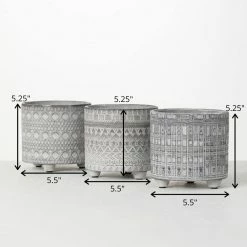 SULLIVANS Gray Geometric Print Cement Pot - Set of 3 -VIGORO Store gray patterned sullivans plant pots cmt1207 76 1000