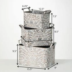 SULLIVANS 9.5 in., 8.5 in. and 7.5 in. Gray Metal Flourish Planter with Handles - (Set of 3) -VIGORO Store gray sullivans plant pots met1823 1f 1000