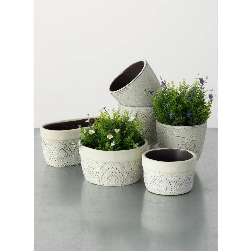 SULLIVANS Green Geometric Print Cement Double Pot 5 SULLIVANS Green Geometric Print Cement Double Pot - Image 3