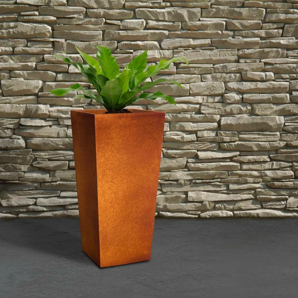 KANTE 28 in. H Iron Oxide Lightweight Concrete Tapered Planter with Drainage Hole, Large Outdoor/Indoor Tall Square Planter 8 KANTE 28 in. H Iron Oxide Lightweight Concrete Tapered Planter with Drainage Hole, Large Outdoor/Indoor Tall Square Planter - Image 6