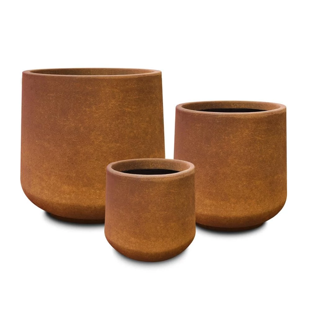 KANTE 17.3 in., 13.4 in., & 10.6 in. H Round Iron Oxide Concrete Planter (Set of 3) Outdoor Indoor Large Pots w/Drainage Holes 6 KANTE 17.3 in., 13.4 in., & 10.6 in. H Round Iron Oxide Concrete Planter (Set of 3) Outdoor Indoor Large Pots w/Drainage Holes - Image 4