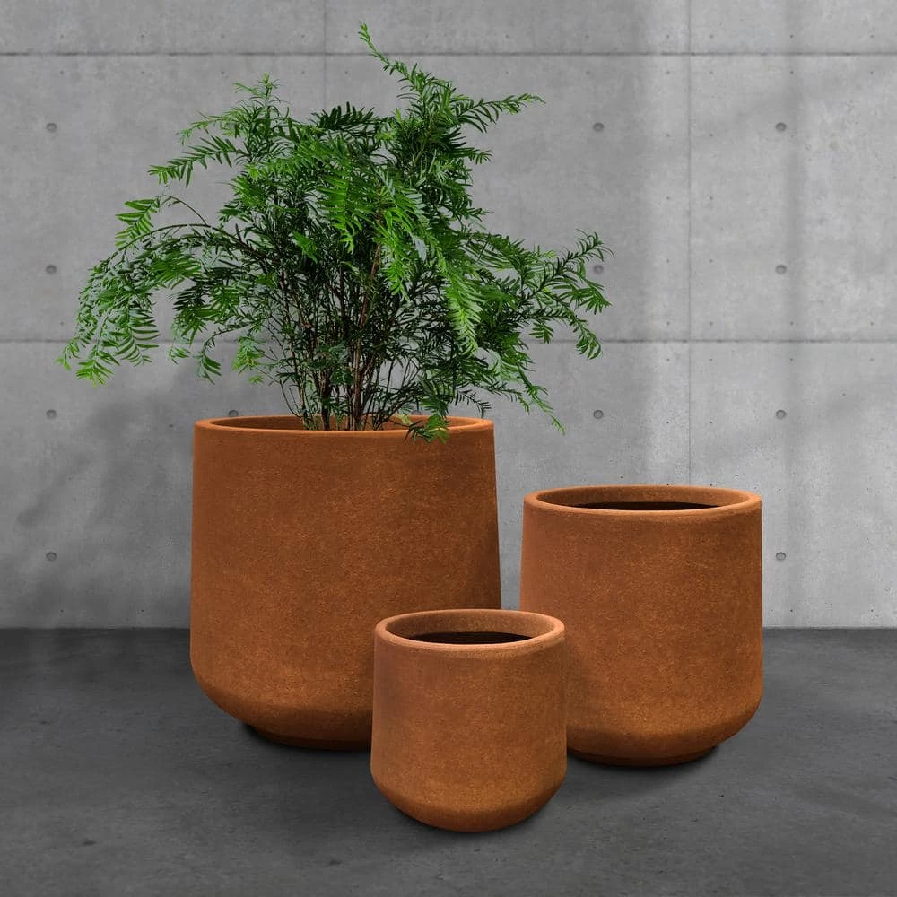 KANTE 17.3 in., 13.4 in., & 10.6 in. H Round Iron Oxide Concrete Planter (Set of 3) Outdoor Indoor Large Pots w/Drainage Holes 9 KANTE 17.3 in., 13.4 in., & 10.6 in. H Round Iron Oxide Concrete Planter (Set of 3) Outdoor Indoor Large Pots w/Drainage Holes - Image 7