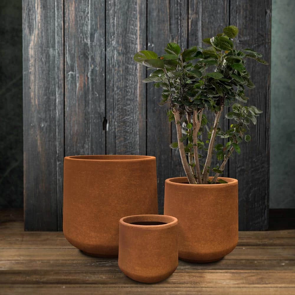 KANTE 17.3 in., 13.4 in., & 10.6 in. H Round Iron Oxide Concrete Planter (Set of 3) Outdoor Indoor Large Pots w/Drainage Holes 8 KANTE 17.3 in., 13.4 in., & 10.6 in. H Round Iron Oxide Concrete Planter (Set of 3) Outdoor Indoor Large Pots w/Drainage Holes - Image 6