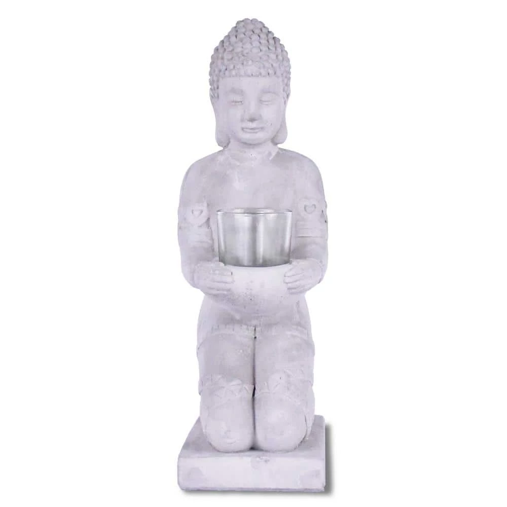 KANTE 12.8 in. H Gray Cement Buddha Garden Statue Tealight Candle Holder Ornament 3 KANTE 12.8 in. H Gray Cement Buddha Garden Statue Tealight Candle Holder Ornament