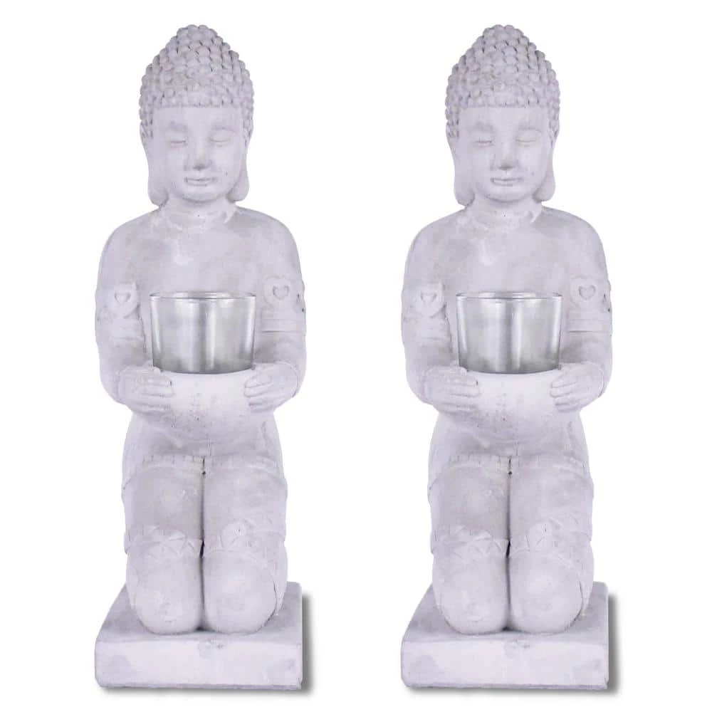 KANTE 12.8 in. H Gray Cement Buddha Garden Statue Tealight Candle Holder Ornament (2-Pack) 3 KANTE 12.8 in. H Gray Cement Buddha Garden Statue Tealight Candle Holder Ornament (2-Pack)