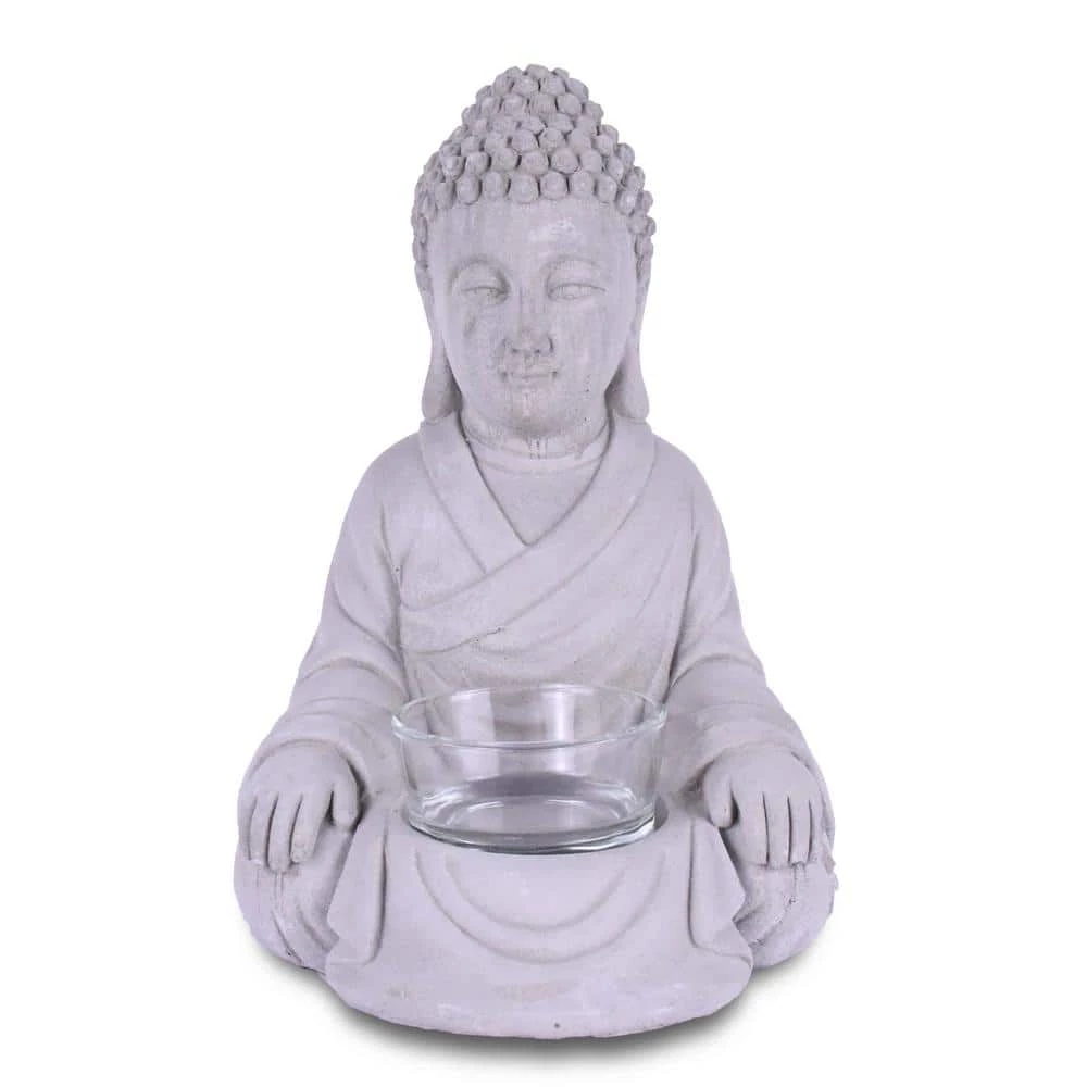 KANTE 6.5 in. H Gray Cement Sitting Buddha Garden Statue Tealight Candle Holder Ornament (2-Pack) 3 KANTE 6.5 in. H Gray Cement Sitting Buddha Garden Statue Tealight Candle Holder Ornament (2-Pack)