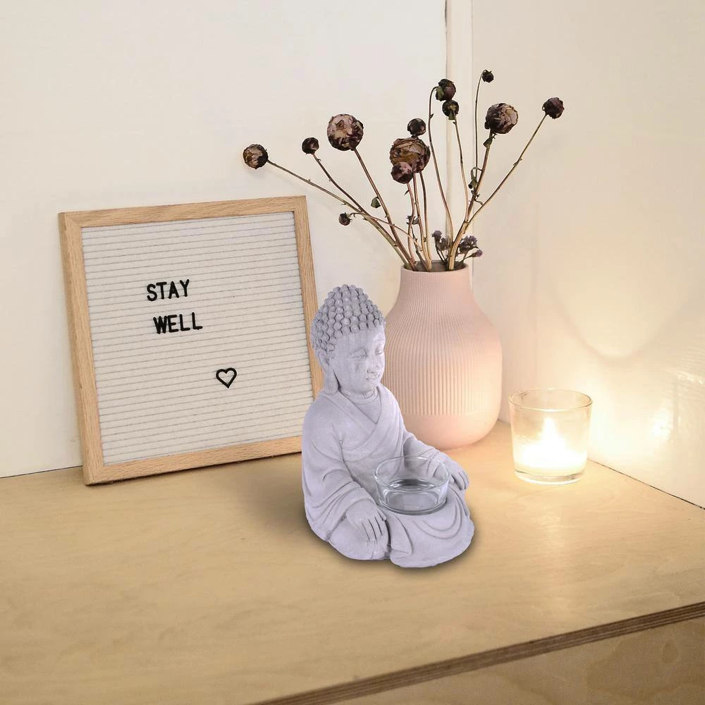 KANTE 6.5 in. H Gray Cement Sitting Buddha Garden Statue Tealight Candle Holder Ornament (2-Pack) 9 KANTE 6.5 in. H Gray Cement Sitting Buddha Garden Statue Tealight Candle Holder Ornament (2-Pack) - Image 7