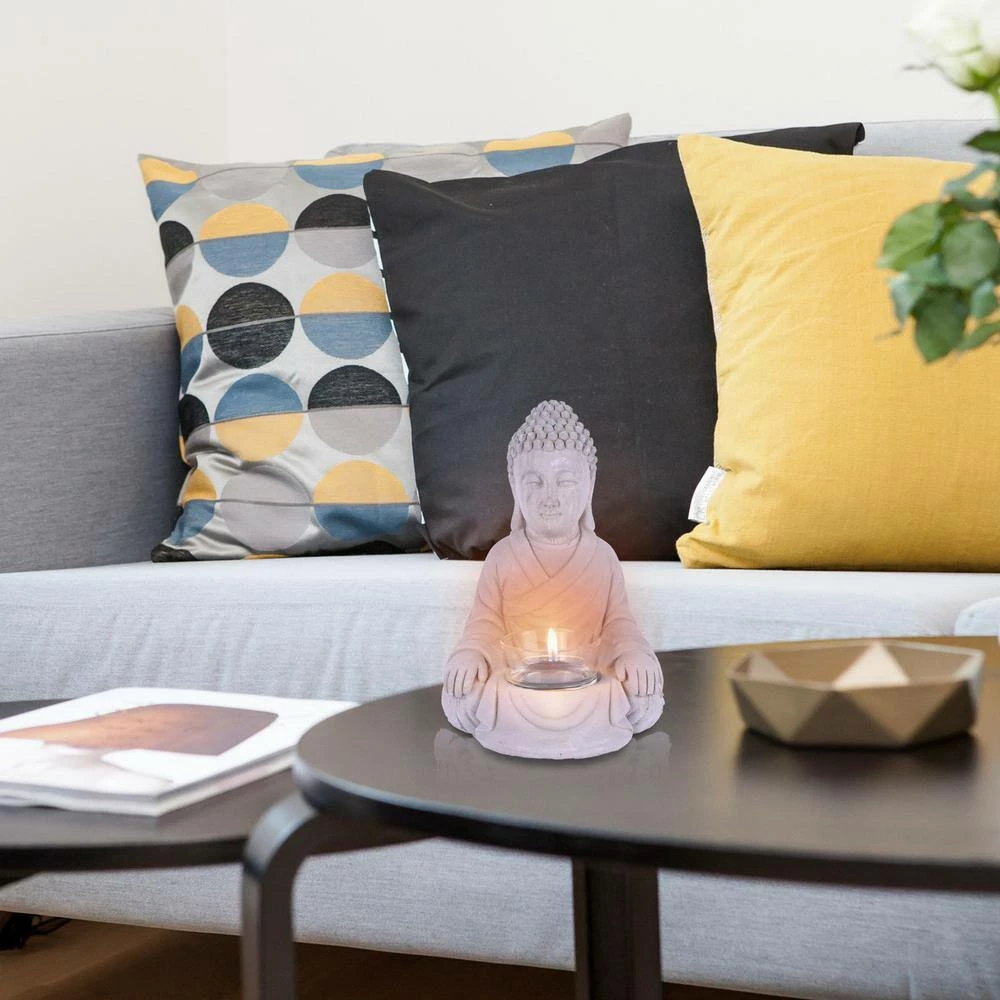 KANTE 6.5 in. H Gray Cement Sitting Buddha Garden Statue Tealight Candle Holder Ornament (2-Pack) 8 KANTE 6.5 in. H Gray Cement Sitting Buddha Garden Statue Tealight Candle Holder Ornament (2-Pack) - Image 6