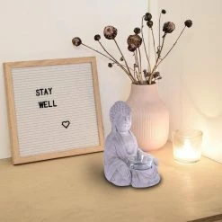 KANTE 6.5 in. H Gray Cement Sitting Buddha Garden Statue Tealight Candle Holder Ornament (2-Pack) 12 KANTE 6.5 in. H Gray Cement Sitting Buddha Garden Statue Tealight Candle Holder Ornament (2-Pack) -VIGORO Store kante garden statues sx20200178 1f 1000
