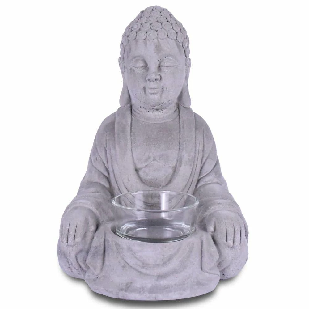 KANTE 6.5 in. H Gray Cement Sitting Buddha Garden Statue Tealight Candle Holder Ornament (2-Pack) 3 KANTE 6.5 in. H Gray Cement Sitting Buddha Garden Statue Tealight Candle Holder Ornament (2-Pack)