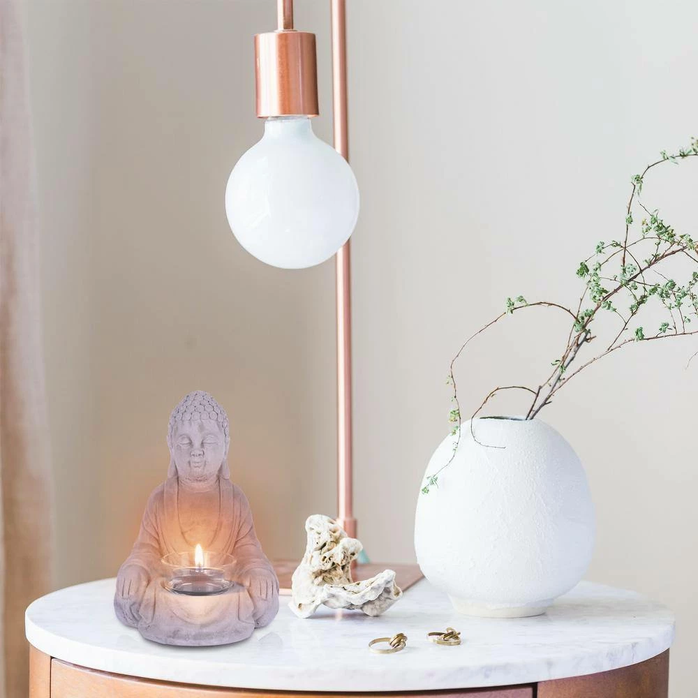 KANTE 6.5 in. H Gray Cement Sitting Buddha Garden Statue Tealight Candle Holder Ornament (2-Pack) 9 KANTE 6.5 in. H Gray Cement Sitting Buddha Garden Statue Tealight Candle Holder Ornament (2-Pack) - Image 7