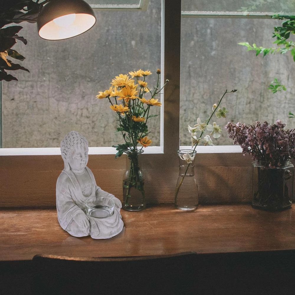 KANTE 6.5 in. H Gray Cement Sitting Buddha Garden Statue Tealight Candle Holder Ornament (2-Pack) 8 KANTE 6.5 in. H Gray Cement Sitting Buddha Garden Statue Tealight Candle Holder Ornament (2-Pack) - Image 6