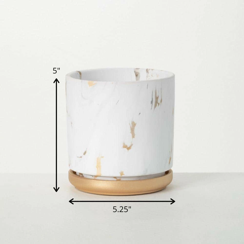SULLIVANS Marbled White and Gold Terracotta Pot 6 SULLIVANS Marbled White and Gold Terracotta Pot - Image 4