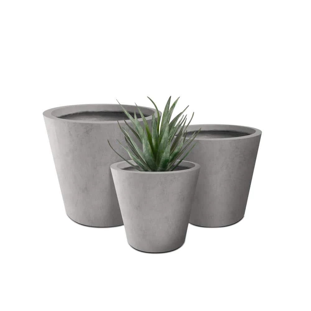 KANTE Large, Medium, Small Round Natural Finish Lightweight Concrete and Weather Resistant Fiberglass Planters (Set of 3) 3 KANTE Large, Medium, Small Round Natural Finish Lightweight Concrete and Weather Resistant Fiberglass Planters (Set of 3)