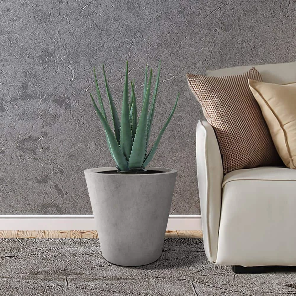 KANTE Large, Medium, Small Round Natural Finish Lightweight Concrete and Weather Resistant Fiberglass Planters (Set of 3) 4 KANTE Large, Medium, Small Round Natural Finish Lightweight Concrete and Weather Resistant Fiberglass Planters (Set of 3) - Image 2