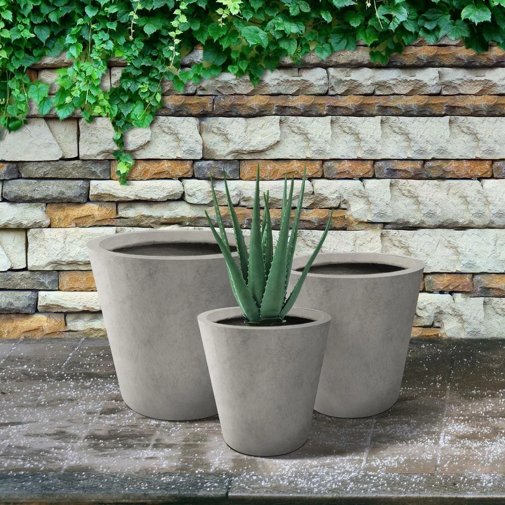 KANTE Large, Medium, Small Round Natural Finish Lightweight Concrete and Weather Resistant Fiberglass Planters (Set of 3) 10 KANTE Large, Medium, Small Round Natural Finish Lightweight Concrete and Weather Resistant Fiberglass Planters (Set of 3) - Image 8