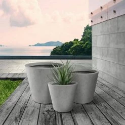 KANTE Large, Medium, Small Round Natural Finish Lightweight Concrete and Weather Resistant Fiberglass Planters (Set of 3) 12 KANTE Large, Medium, Small Round Natural Finish Lightweight Concrete and Weather Resistant Fiberglass Planters (Set of 3) -VIGORO Store natural concrete kante plant pots rc0154bcd c80021 c3 1000