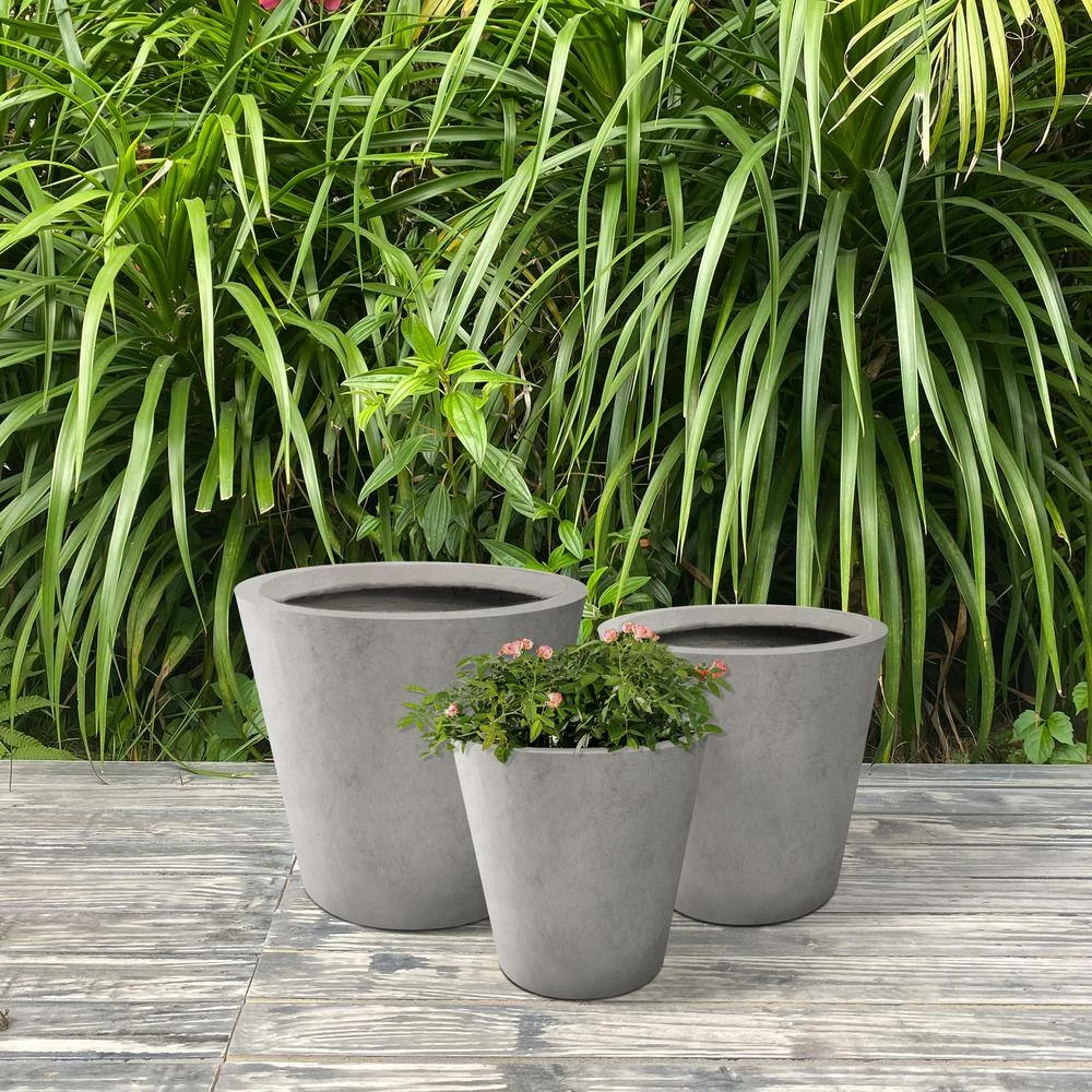 KANTE Large, Medium, Small Round Natural Finish Lightweight Concrete and Weather Resistant Fiberglass Planters (Set of 3) 9 KANTE Large, Medium, Small Round Natural Finish Lightweight Concrete and Weather Resistant Fiberglass Planters (Set of 3) - Image 7