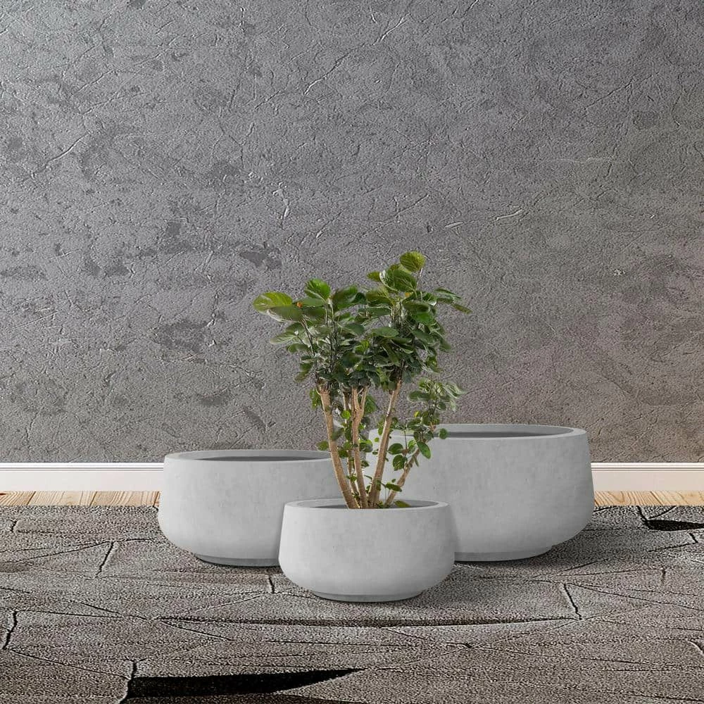 KANTE 21.6", 16.9", and 12.5"W Round Natural Concrete Elegant Planters, Set of 3 Outdoor Indoor Seamless w/ Drainage Hole 8 KANTE 21.6", 16.9", and 12.5"W Round Natural Concrete Elegant Planters, Set of 3 Outdoor Indoor Seamless w/ Drainage Hole - Image 6