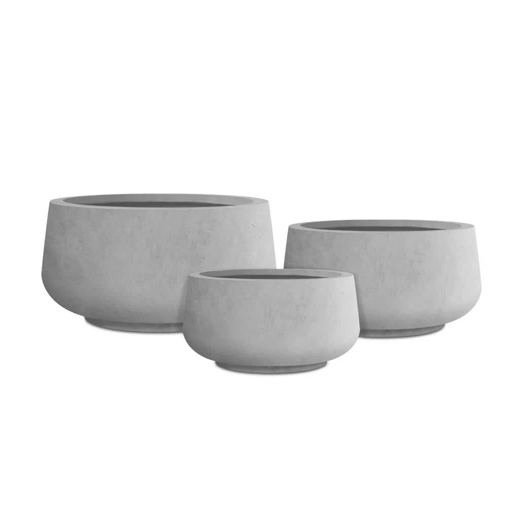 KANTE 21.6", 16.9", and 12.5"W Round Natural Concrete Elegant Planters, Set of 3 Outdoor Indoor Seamless w/ Drainage Hole 3 KANTE 21.6", 16.9", and 12.5"W Round Natural Concrete Elegant Planters, Set of 3 Outdoor Indoor Seamless w/ Drainage Hole