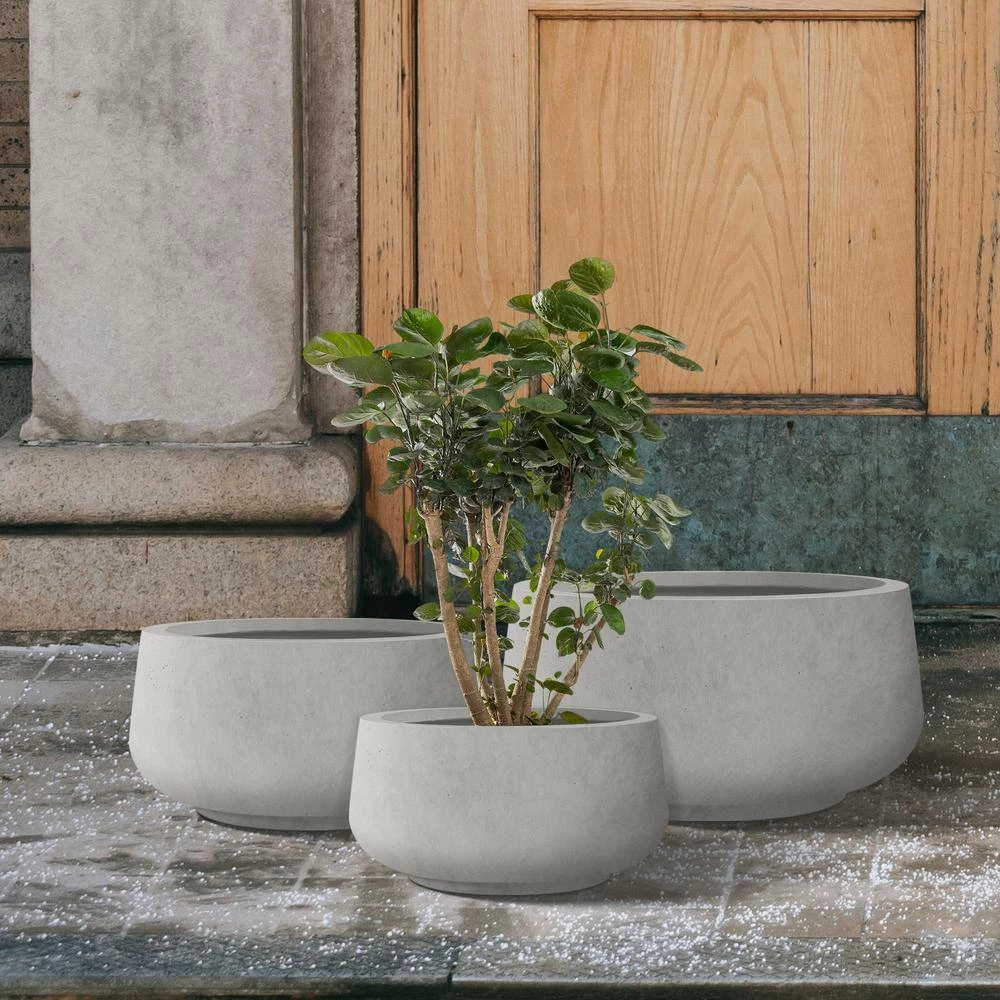 KANTE 21.6", 16.9", and 12.5"W Round Natural Concrete Elegant Planters, Set of 3 Outdoor Indoor Seamless w/ Drainage Hole 4 KANTE 21.6", 16.9", and 12.5"W Round Natural Concrete Elegant Planters, Set of 3 Outdoor Indoor Seamless w/ Drainage Hole - Image 2