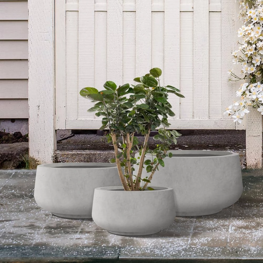 KANTE 21.6", 16.9", and 12.5"W Round Natural Concrete Elegant Planters, Set of 3 Outdoor Indoor Seamless w/ Drainage Hole 10 KANTE 21.6", 16.9", and 12.5"W Round Natural Concrete Elegant Planters, Set of 3 Outdoor Indoor Seamless w/ Drainage Hole - Image 8