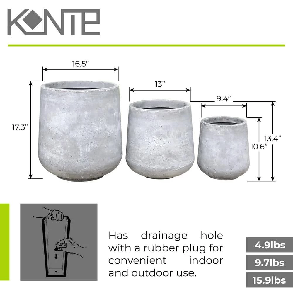 KANTE 17.3 in. Tall Natural Lightweight Concrete Footed Tulip Outdoor Round Planter (Set of 3) 7 KANTE 17.3 in. Tall Natural Lightweight Concrete Footed Tulip Outdoor Round Planter (Set of 3) - Image 5