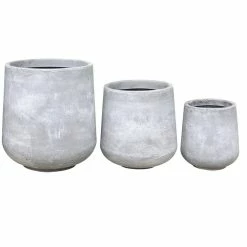 KANTE 17.3 in. Tall Natural Lightweight Concrete Footed Tulip Outdoor Round Planter (Set of 3)