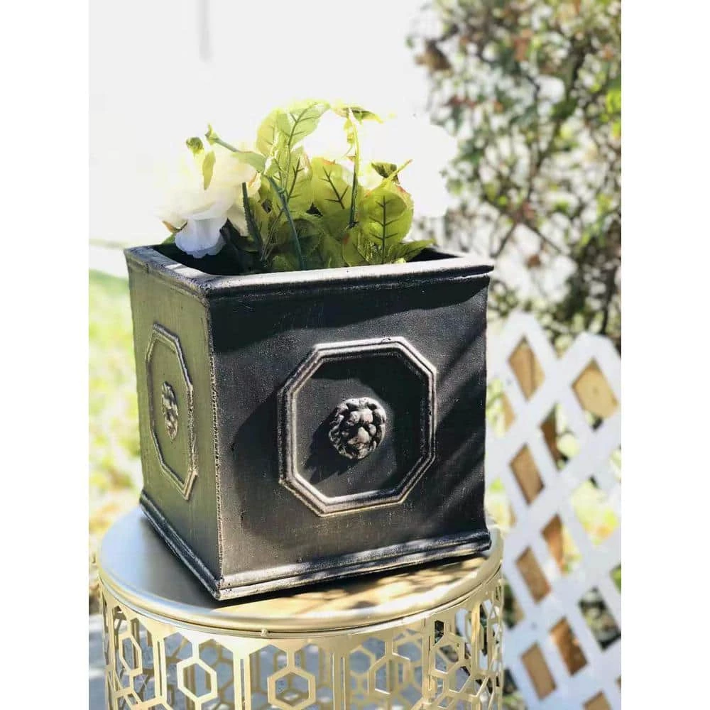 KANTE 12.6 in. Tall Oil Rubbed Bronze Lightweight Concrete Classic Square English Style Lion Head Planter 6 KANTE 12.6 in. Tall Oil Rubbed Bronze Lightweight Concrete Classic Square English Style Lion Head Planter - Image 4