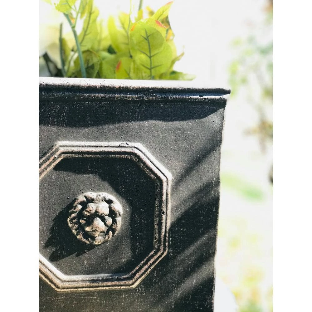 KANTE 12.6 in. Tall Oil Rubbed Bronze Lightweight Concrete Classic Square English Style Lion Head Planter 5 KANTE 12.6 in. Tall Oil Rubbed Bronze Lightweight Concrete Classic Square English Style Lion Head Planter - Image 3