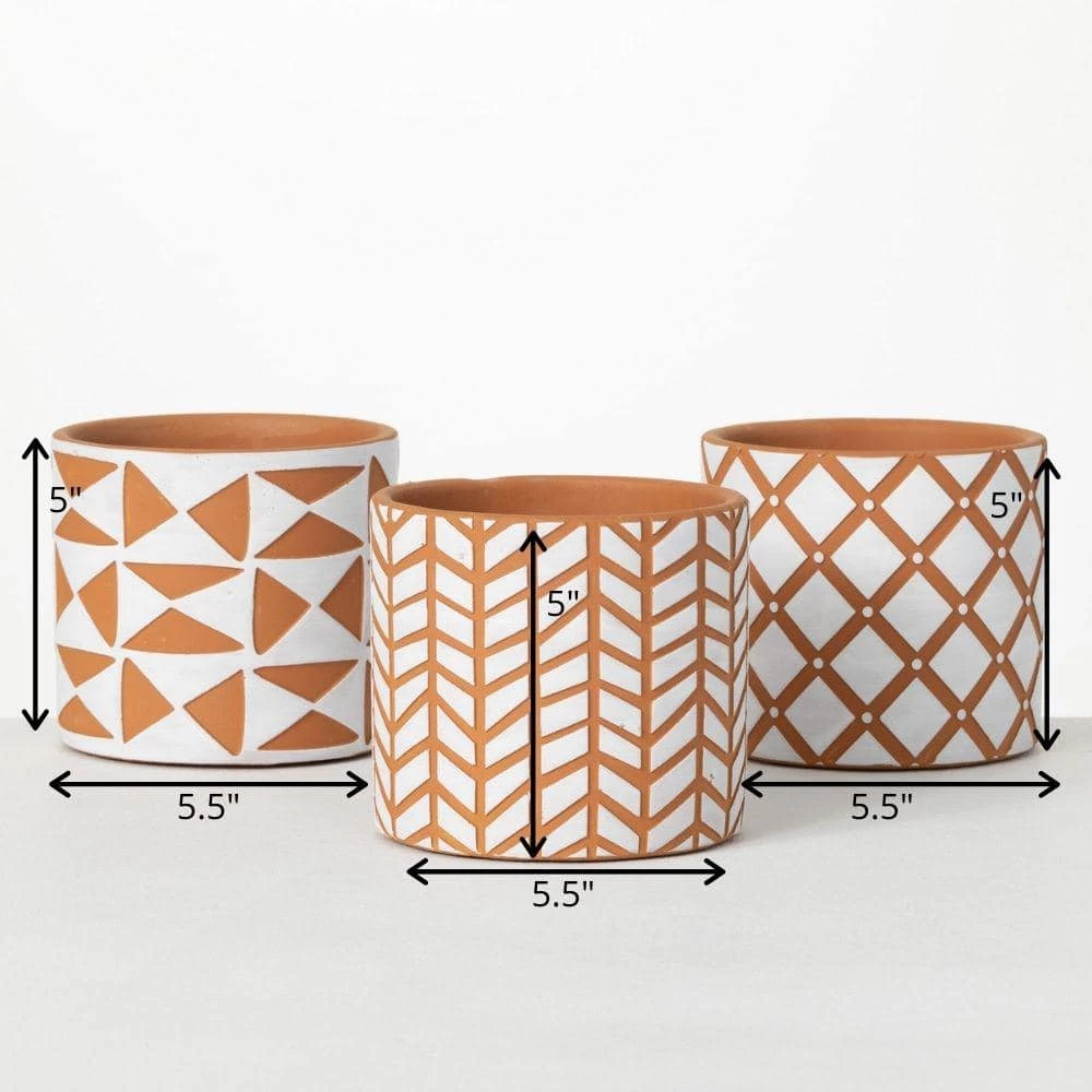 SULLIVANS Geometric Print Terracotta Pot - Set of 3 6 SULLIVANS Geometric Print Terracotta Pot - Set of 3 - Image 4