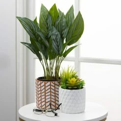 SULLIVANS Geometric Print Terracotta Pot - Set of 3 8 SULLIVANS Geometric Print Terracotta Pot - Set of 3 -VIGORO Store orange and white patterned sullivans plant pots cmt1200 4f 1000