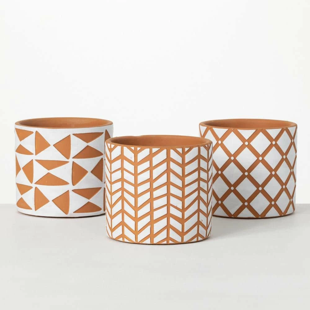 SULLIVANS Geometric Print Terracotta Pot - Set of 3 3 SULLIVANS Geometric Print Terracotta Pot - Set of 3