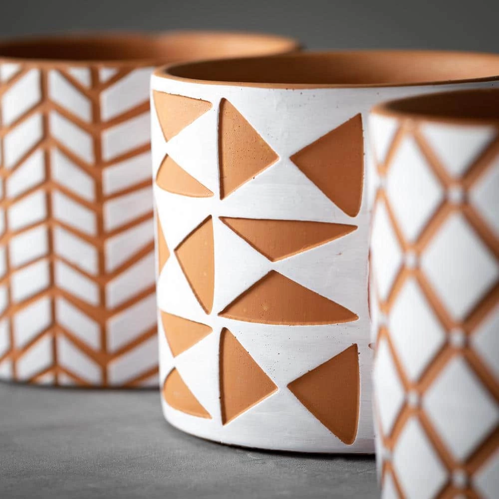 SULLIVANS Geometric Print Terracotta Pot - Set of 3 4 SULLIVANS Geometric Print Terracotta Pot - Set of 3 - Image 2