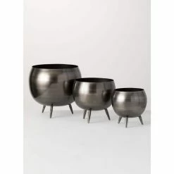 SULLIVANS Pewter Metal Pot With Feet (Set of 3) 9 SULLIVANS Pewter Metal Pot With Feet (Set of 3) -VIGORO Store pewter sullivans plant pots met1626 1f 1000