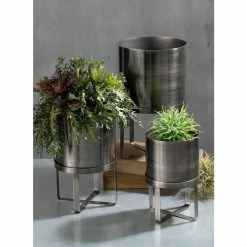 SULLIVANS Pewter Metal Planter With Stand (Set of 3) -VIGORO Store pewter sullivans plant pots met1627 4f 1000